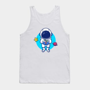 Astronaut Holding Plant In Space With Star And Planet Cartoon Tank Top